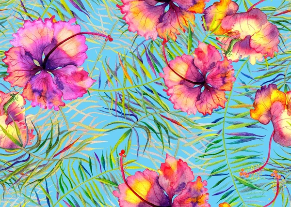 Patrón de hibisco. Acuarela fondo tropical . — Foto de Stock