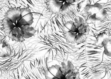 Hibiscus desen. Suluboya tropikal arka plan. 