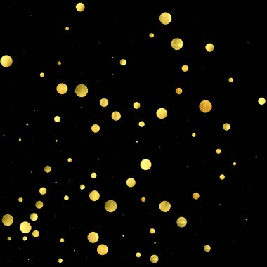 Altın konfeti siyah arkaplanda izole edildi.