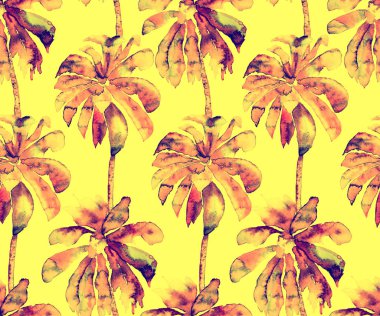 Palmiye desen. Egzotik suluboya Seamless Modeli