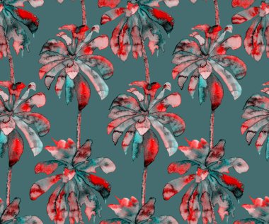 Palmiye desen. Egzotik suluboya Seamless Modeli