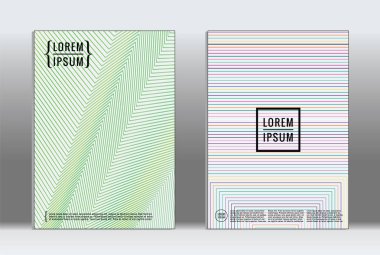 Minimum pankart. Vektör geometrik kaplama. Hippi modası rapor şablonu. Fütürist çizgi gradyan grafik tasarım broşürleri. Moda düzeni asgari düzeyde. Çizgili pankartlar. Retro pankart dizayn seti.