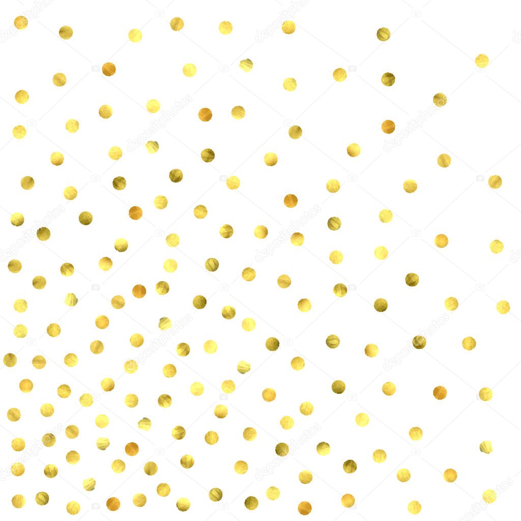 Foil gold confetti. Celebrate background. Watercolor golden sparkles and dots. Explosion backdrop. Luxury invitation card template. Falling gold confetti. Glitter background.