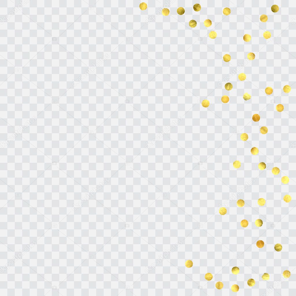Foil gold confetti. Glitter vector celebrate background. Watercolor golden sparkles and dots. Voucher backdrop. Christmas party invitation card template. Falling gold confetti. Glitter background.