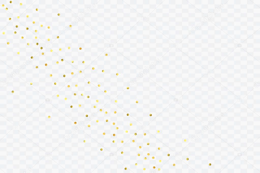 Round gold confetti. Celebrate background. Watercolor golden sparkles and dots. Explosion backdrop. Christmas party invitation card template. Falling gold confetti. Glitter background.