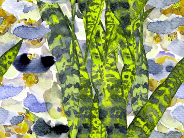 Egzotik Yapraklar ve Yılan Derisi Kusursuz Desen.