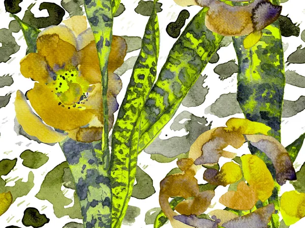 Egzotyczne liście i bezszwowy wzór skóry węża. — Zdjęcie stockowe