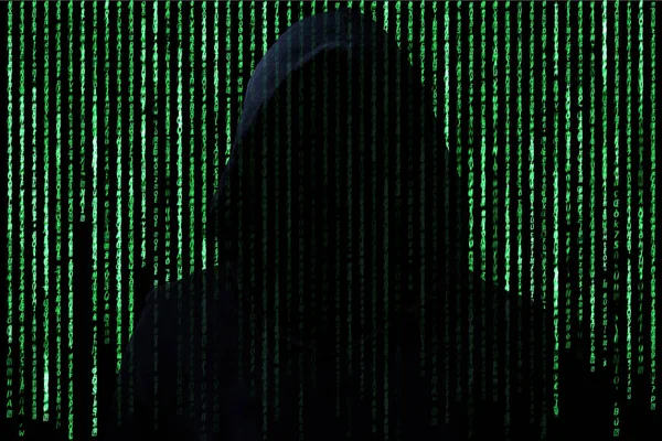 Hacker kavramı. Tanınmayan bizzat hood ara bilgisayar karakter kodları.