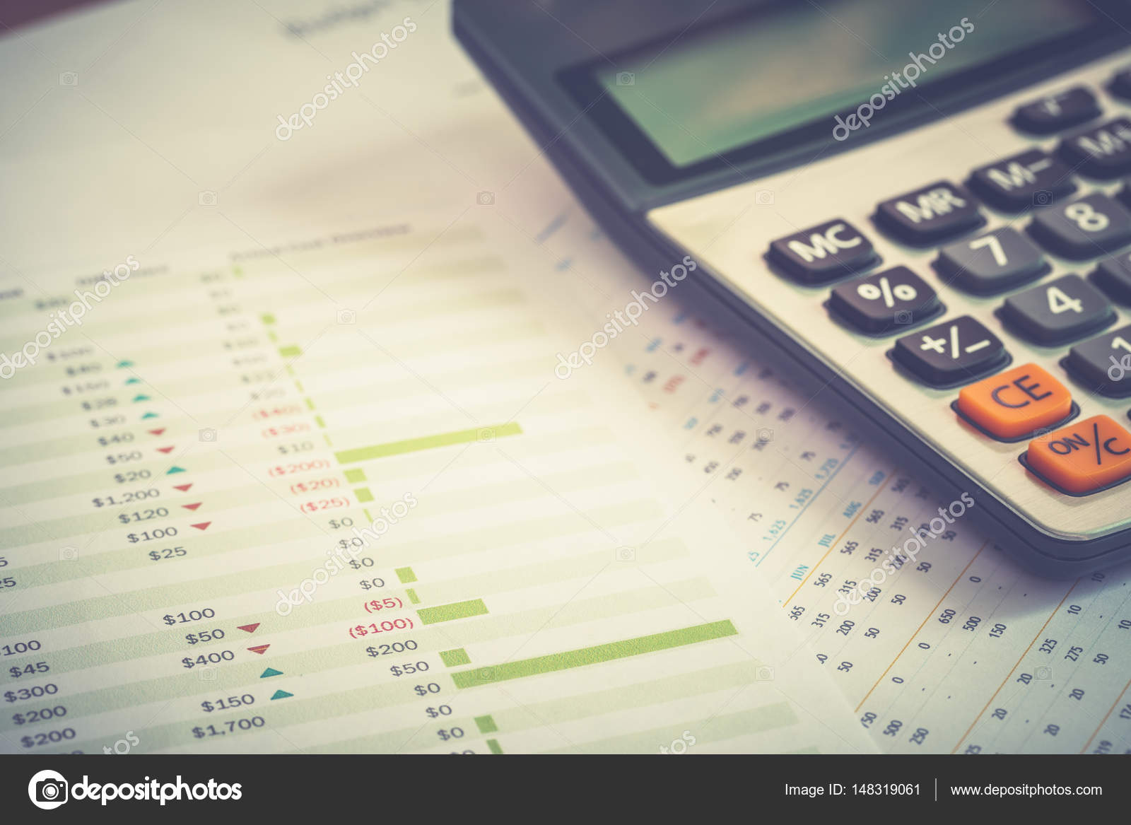 close up of calculator and documents of personal budget financial
