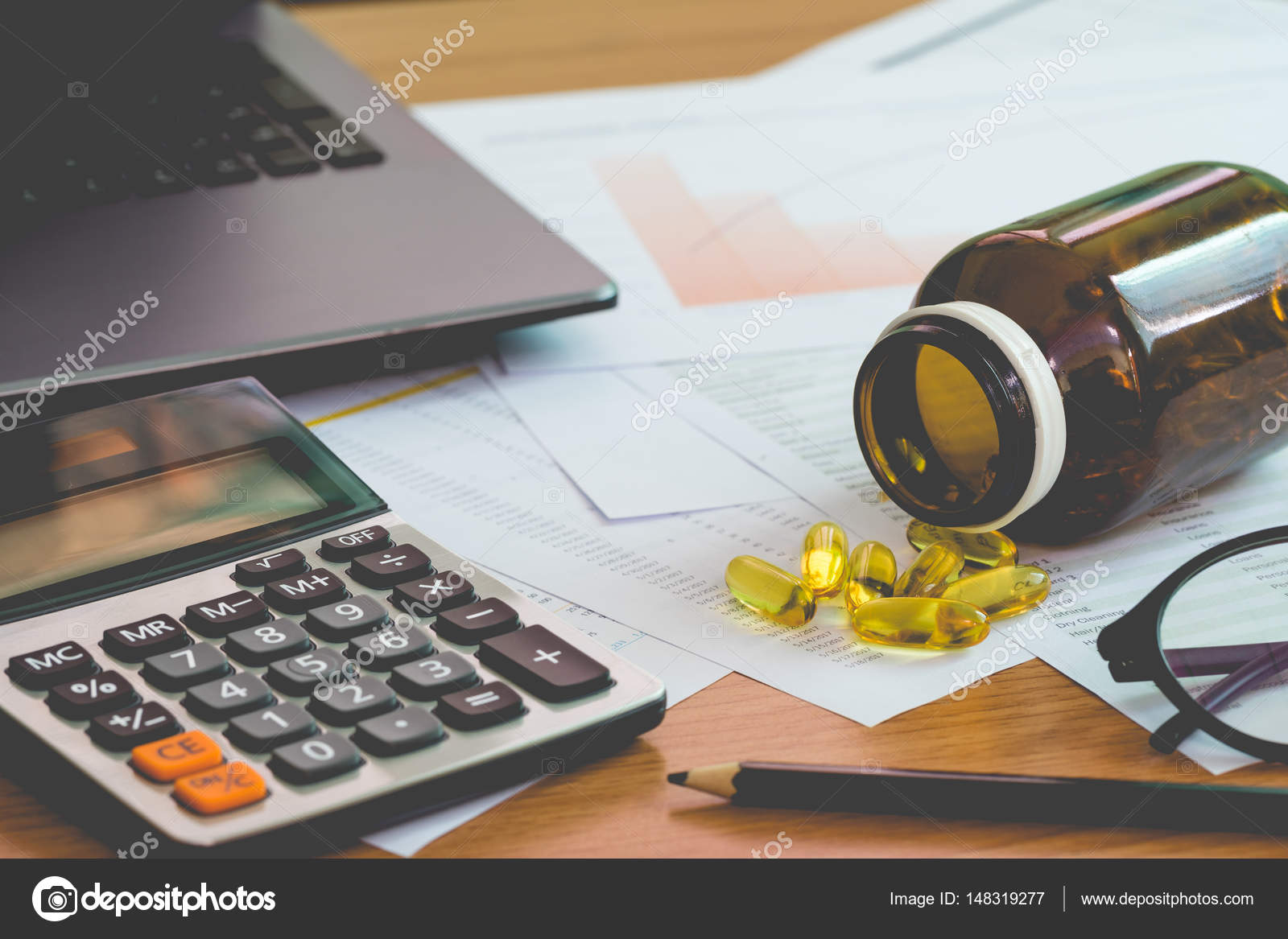 financial management concept calculator and many documents of