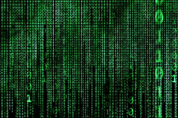 Hacker koncept. binární kódy počítače. Zelený text na černém pozadí. — Stock fotografie