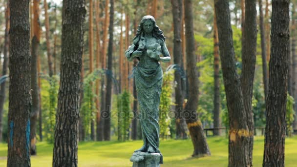 Vrouw in een lange bos-sculptuur — Stockvideo