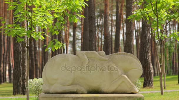 男子躺在马雕塑 — 图库视频影像