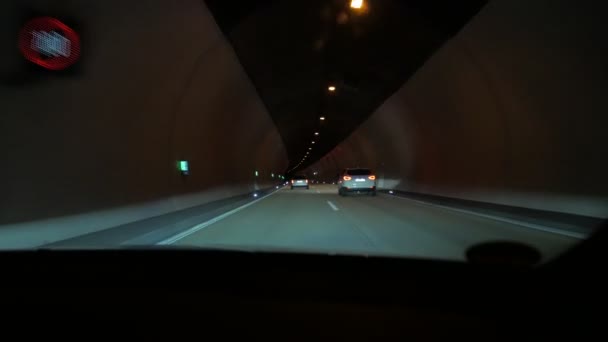 Driving Car In The Night Tunnel — Stock Video