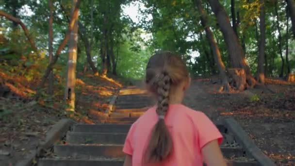 Одна маленькая девочка гуляет по парку — стоковое видео