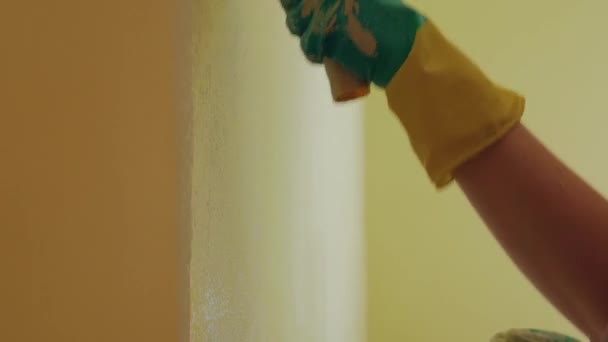 Chica pintar la pared de primer plano — Vídeos de Stock