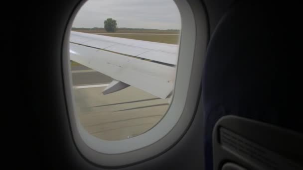 Самолет приземляется с видом на окно — стоковое видео