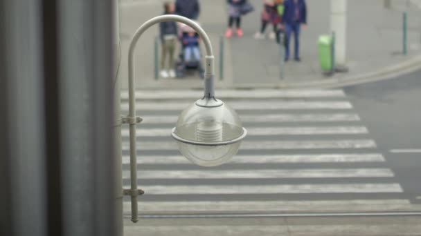 People And Cars Crosswalk Lantern — Stock Video