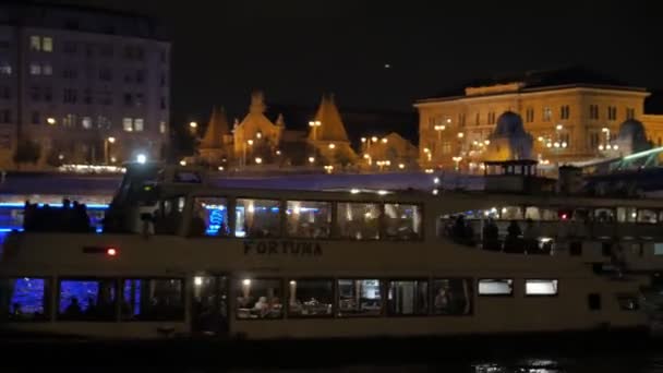 Turistbåtar Night River — Stockvideo