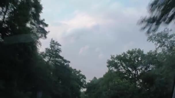 Uitzicht vanaf auto Wolken en Bomen — Stockvideo