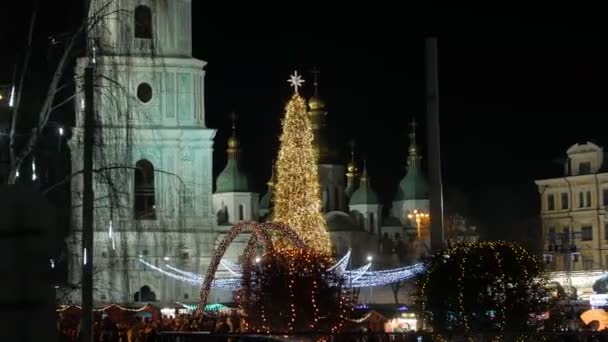 Árbol de Navidad Iluminación al aire libre — Vídeos de Stock