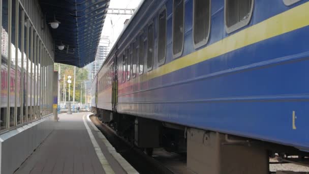 Zug steht auf Bahnsteig — Stockvideo