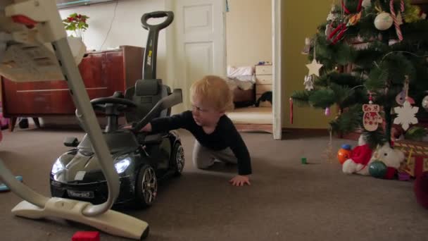 Toddler Boy And Electric Car — 图库视频影像