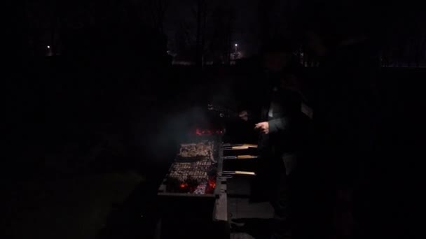 Barbacoa por la noche — Vídeo de stock