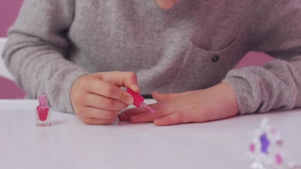 Little Girl Paints Nails — Stock Video