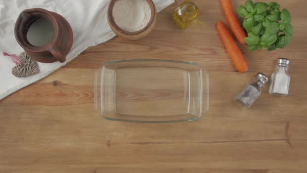 Glass Dish And Ingredients — Stockvideo