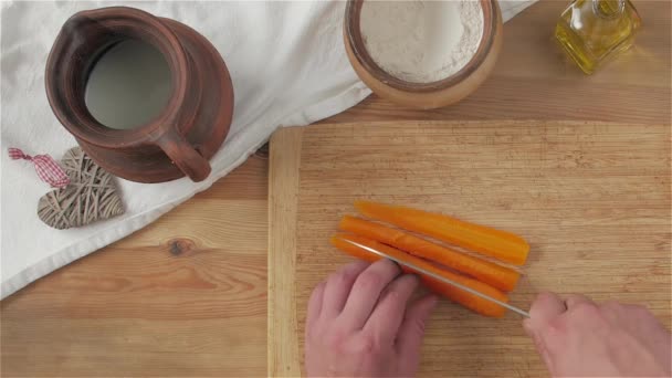 Corte Carrots Cozinhar — Vídeo de Stock