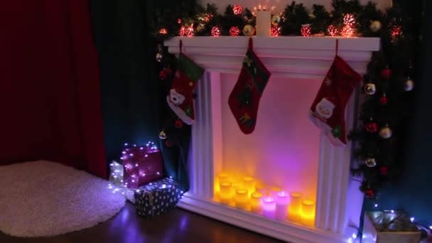 Night Decorative Fireplace — Stock Video