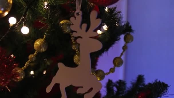 Christmas Deer Toy On Tree — Stock Video