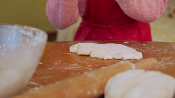 Little Girl Dough Kneading — Stock Video