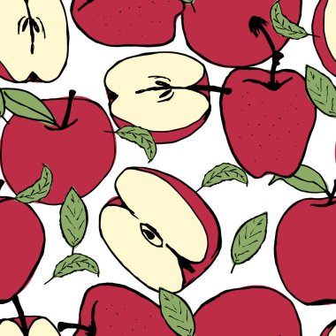 Yaprakları ile Seamless Modeli Kırmızı elma