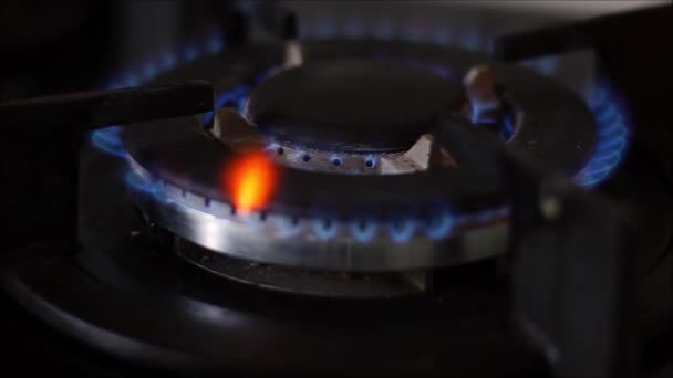 Anello gas domestico con fiamma — Video Stock