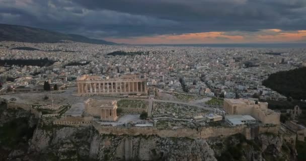 Veduta Aerea Dell Acropoli Atene Tramonto — Video Stock