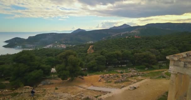 Aerial View Ancient Temple Afea Aphaia Aegina Island — Stock Video