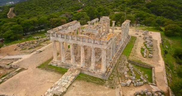 Пташиного Польоту Стародавнього Храму Afea Aphaia Острові Aegina — стокове відео