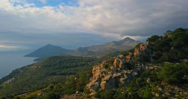 Veduta Aerea Delle Montagne Del Mare Sull Isola Egina Grecia — Video Stock