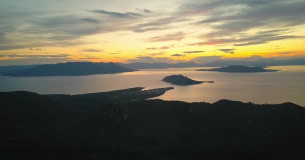 Flygfoto Över Egina Grekland Vacker Solnedgång — Stockvideo