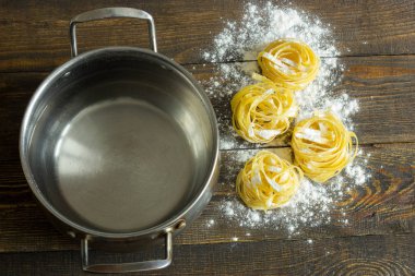 un tablo ve pan, clous-up ile makarna tagliatelle