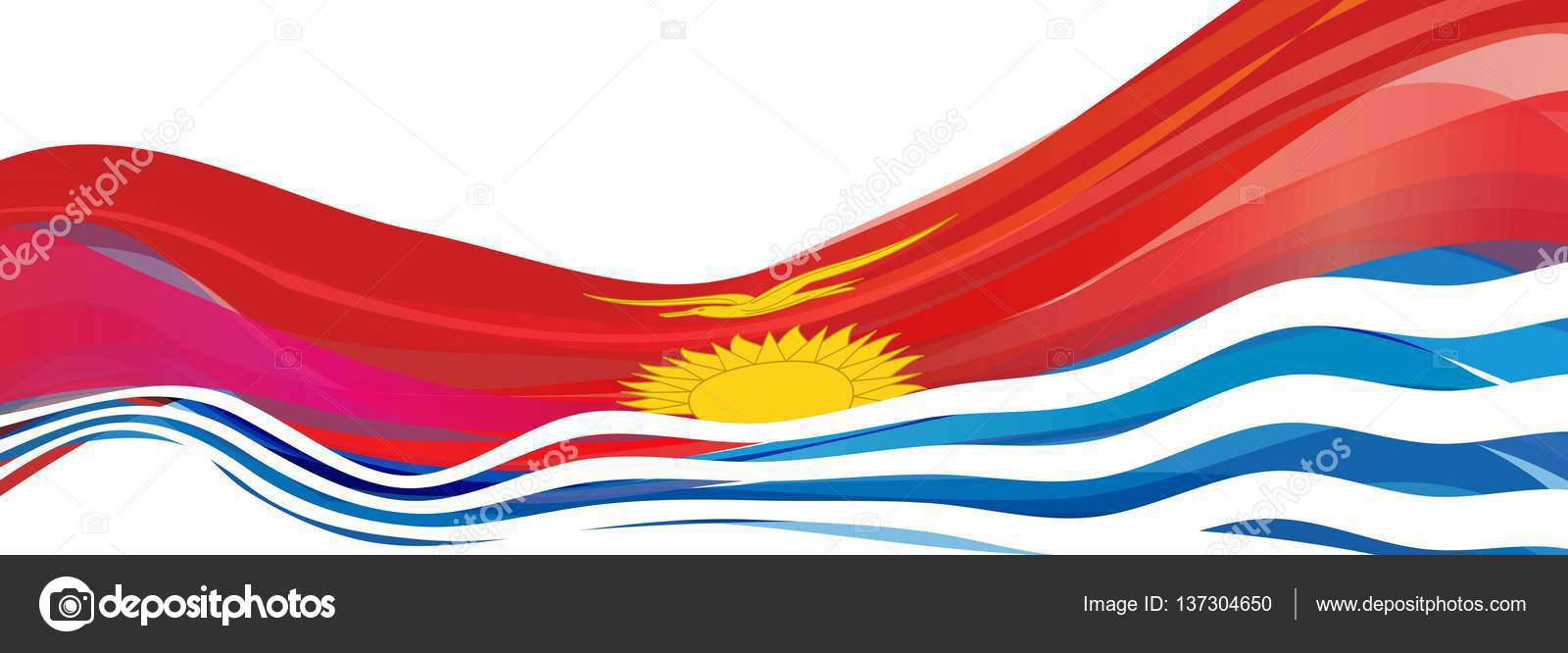 Rouge Avec Des Vagues Bleues Et Blanches Et Le Soleil Levant