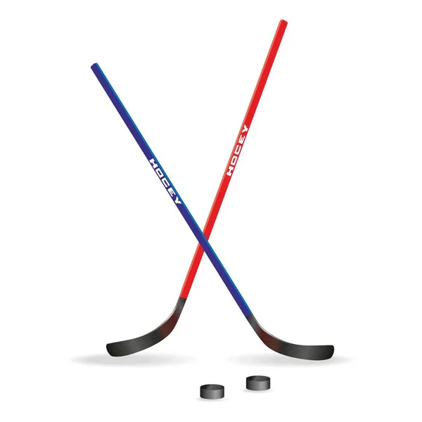 Two crossed hockey sticks and puck. Isolated on white — Stock Vector