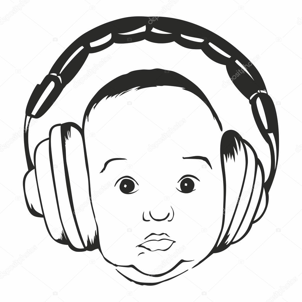 Download Baby Face Headphones Vector Illustration Happy Newborn ...