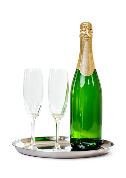 Champagne fles met een bril — Stockfoto