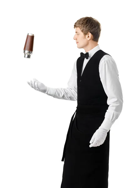 Bartender juggling with shaker — Stock Photo, Image