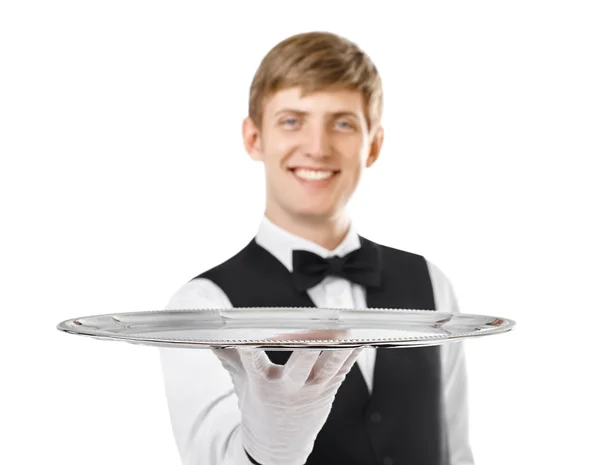 Официант держит пустой поднос Стоковое Фото