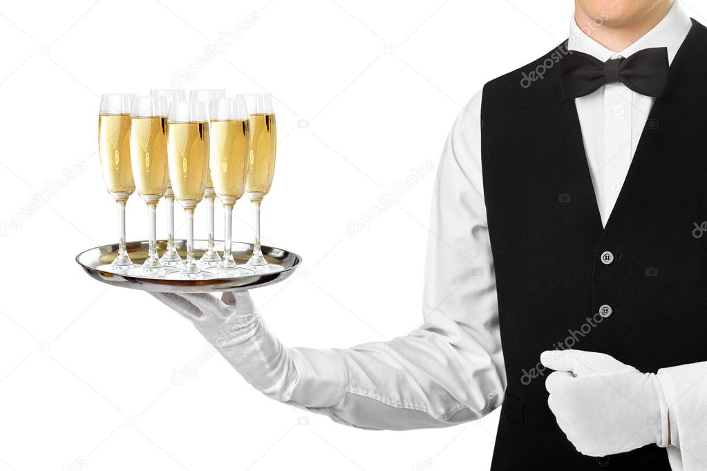 Elegant waiter serving champagne 