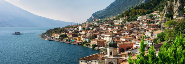 Panorama view of Malcesine on beautiful Garda lake, Italy